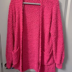 Zenana Popcorn Knit Cardigan in Pink
